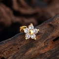 Minimalist gold plated five-petal flower ear stud with sparkling zircon stones - Five-petal Flower Style (3387) / Gold