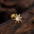 Exquisite gold-plated star stud earring with a brilliant micro-set zircon on wood - Starburst Snowflake Style (3389) / Gold