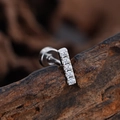 Polished silver bar stud earrings with 5 cubic zirconia and flat back screw - Vertical Bar Style (3390) / Silver