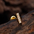 Gold plated row bar ear stud with five micro-set zircons and threaded screw back - Vertical Bar Style (3390) / Gold