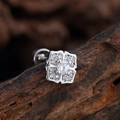 Elegant silver flower cartilage stud with micro-p鑲zircon on natural wood texture - Four-petal Flower Style (3391) / Silver