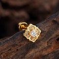 Single golden cross flower stud earring with zircon inlay and screw back closure - Four-petal Flower Style (3391) / Gold
