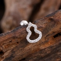Silver stainless steel gourd stud earring with zircon inlay and screw ball back closure - Pave Wu Lou Style (3133) / Silver