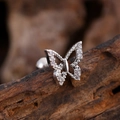 Silver butterfly cartilage stud with white cubic zirconia and a sphere back design - Pave Butterfly Style (3150) / Silver
