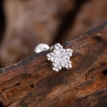 Minimalist silver star stud earring with a central zircon stone and micro-bead edges - Star Beaded Edge Style (3145) / Silver