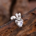 Silver stainless steel double heart zircon tragus piercing stud with ball back - Crown Double Heart Style (3146) / Silver
