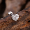 Silver heart-shaped stainless steel cartilage stud with micro-pave cubic zirconia stones - Pave Heart Style (3130) / Silver