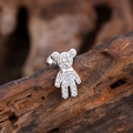 Sparkling silver teddy bear ear stud with cubic zirconia stones and bow detail - Full Zirconia Bear with Bow Style (3131) / Silver