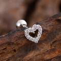 Minimalist heart-shaped zircon ear stud with silver stainless steel screw ball back - Hollow Heart Pave Style (3144) / Silver