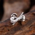 Minimalist silver bow ear stud with micro-set zircon and secure screw-back ball - Bow with One Side Zirconia Style (3142) / Silver