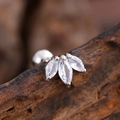 Marquise zircon ear stud in silver finish with ball back screw on natural wood - Three Marquise Leaf Style (3140) / Silver