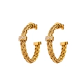 Detail of gold C-hoop earrings with cable weave texture and sparkling pave set cubic zirconia - Earrings / Gold (CK1121)