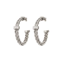 Detailed macro view of silver twisted cable C-hoop earrings with sparkling zircon accents - Earrings / Steel (CK1122)