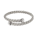 Detail of silver woven cable cuff bracelet with crystal encrusted cylindrical ends - Bangle / Steel (CK1120)