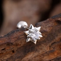 Minimalist silver octagonal star stud earring with a sparkling zircon and ball back closure - Prong Set Eight Point Star Style (3143) / Silver