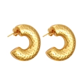 Textured gold-plated hollow C-shaped hoop earrings with a hammered metal finish - Chunky Hammered C-Shape (CK202)