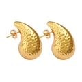 Hollow teardrop gold earrings with hammer texture and butterfly backs on white background - Hammered Waterdrop Style (CK205)