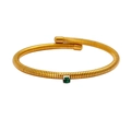 Minimalist gold spiral wrap bracelet featuring a square-cut green zircon gemstone accent - Green Zirconia Single Layer Style (YS948)