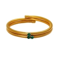 Golden double-layer spiral bracelet with three vibrant emerald green gemstones - Green Zirconia Double Layer Style (YS948)