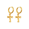 Pendientes de aro en acero de titanio chapado en oro 18K con colgante de cruz para mujer - Estilo de Crucifijo de Jesús