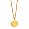 Gold stainless steel Aries zodiac necklace with chunky Cuban chain and round pendant - Taurus (CK1335)