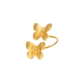 Golden 18K stainless steel adjustable ring with double butterfly brushed metal design - Open Adjustable / Gold