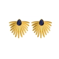 Vintage 18K gold plated fan shaped drop earrings with blue turquoise inlay for women - Vintage Fan-shaped Sunburst Style (CK270)
