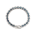 Détail du bracelet chaîne bicolore en acier inoxydable avec maillons bleus et argentés - Bleu Argent Carré(CK698-Bleu Acier 5)