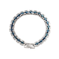 Detailed close-up of stainless steel curb chain bracelet with blue inset and secure clasp - Blue Silver Square(CK698-Steel Blue 1)