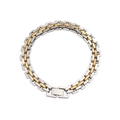 Detailed close-up of a three-row stainless steel bracelet with gold and silver link design - Gold Silver Contrast(CK697-Steel Gold 1)