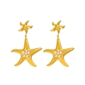 Ocean starfish earrings with 18K gold plating and pearl inlay on a white background - Pearl Starfish Style (CK348)