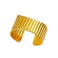 Bracelet manchette large en acier inoxydable doré 18K avec texture de lave verticale - Or