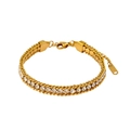Detail of 18K gold-plated double-row Cuban link bracelet with clear zircon stones - White (CK836)