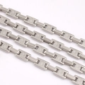 Textured stainless steel geometric link chain necklace with silver industrial design - Bark Texture Rectangular Chain (ZH19-1)