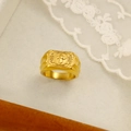 Close-up of gold stainless steel ring with cross emblem and baroque floral engraving - Cross Style (CK1461-Gold Size 9)