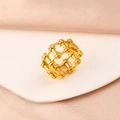 Detailed view of the gold bicycle chain link ring on a soft satin fabric background - Size 7 / Industrial Chain Shape (CK1491) / Gold