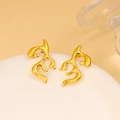 Detailed view of irregular 18K gold-plated titanium earrings with a glossy fluid design - Gold