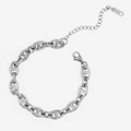 Polished silver stainless steel pig nose chain bracelet with K18 tag and lobster clasp - Bracelet / 10mm (16+5cm) / Steel