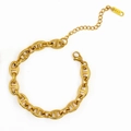 Chic 18K gold plated titanium steel coffee bean link bracelet with lobster clasp and tag - Bracelet / 10mm (16+5cm) / Gold