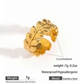 Detailed view of golden laurel leaf stainless steel ring with dimensions and weight info - Laurel Leaf Style (DKR25-114GL)