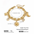 Bracelet double rang en acier inoxydable plaqué or 18K avec breloques soleil et cœur - Style Soleil Étoile Lune Coeur(DKB25-191GL)