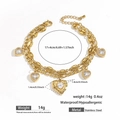 Bracelet double rang en acier inoxydable avec pendentifs cœur dorés et pierres - Style Cinq Coeurs Bord Ondulé(DKB25-192GL)