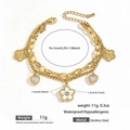 Bracelet double rang en acier inoxydable doré 18K avec fleurs en émail et cœurs - Style Fleur en Émail et Coeur(DKB25-193GL)