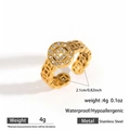 Golden stainless steel coin ring with white rhinestones and open adjustable band - Hollow Coin Style (DKR25-112GL)