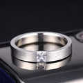 4mm brushed anti-scratch titanium steel ring with square-cut cubic zirconia setting - Size 5 / Silver Female Style With Zirconia (4mm)
