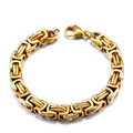 Bracelet pour homme en acier inoxydable doré avec chaîne byzantine carrée et fermoir robuste - Style de Chaîne Byzantine / PT900 / Tout Or