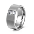 Close-up of matte finish stainless steel ring with a rectangular cubic zirconia stone - Steel