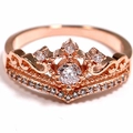 Rose gold crown ring featuring sparkling zircons and a delicate V-shaped hollow design - US 6 / Hollow Crown Style / Rose Gold