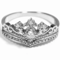 Elegant silver tiara crown ring featuring round-cut zircons in a wave hollow design - US 6 / Hollow Crown Style / Silver