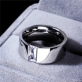 Polished 8mm stainless steel ring with rectangle zircon inlay on grey velvet display - US Size 8 / Mirror Zirconia Style / 8mm Wide / Silver